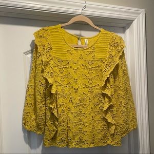 Anthropologie woman’s eyelet mustard shirt size 12 large